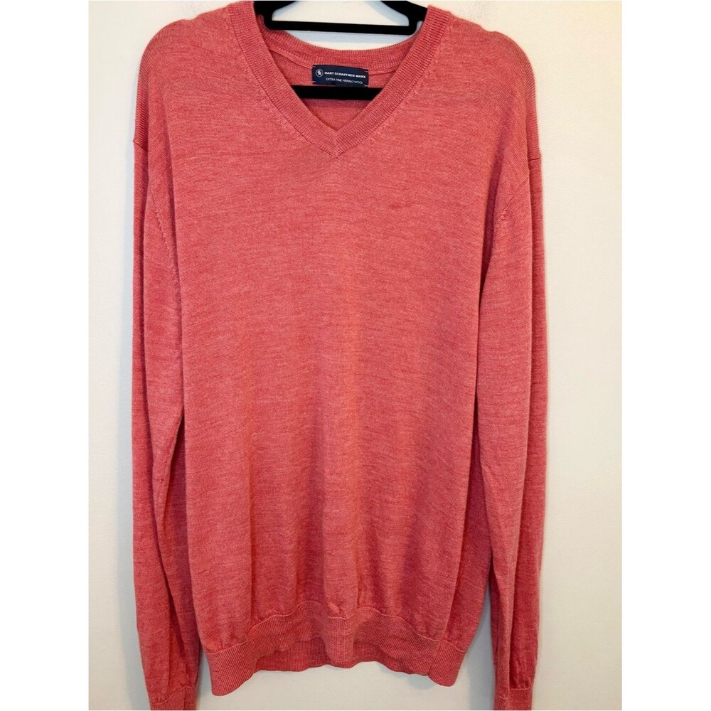 Hart Schaffner Marx Merino Wool V-Neck Sweater Large Coral Pink
